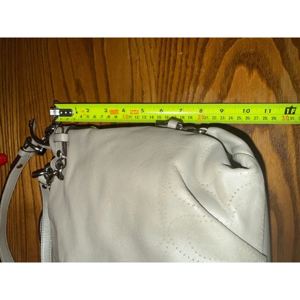 Coach Perforated Signature Leather Shoulder Bag Off White Silver Hardware Hobo